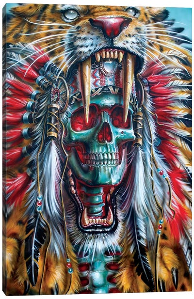 Sabertooth Warrior Canvas Art Print - Skull Art