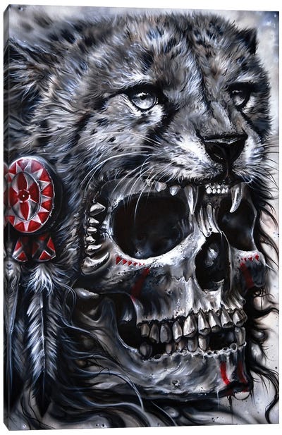 Skull Leopard Canvas Art Print - Black, White & Red Art