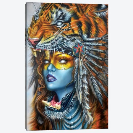 Tiger Huntress I Canvas Print #DET52} by Derek Turcotte Canvas Wall Art