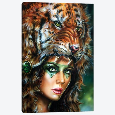 Tiger Huntress II Canvas Print #DET53} by Derek Turcotte Canvas Wall Art