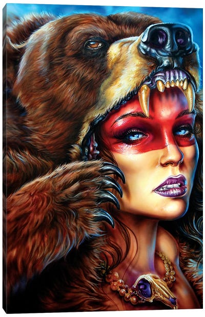 Bear Headress  Canvas Art Print - Brown Bear Art