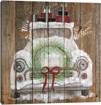 Christmas Truck Canvas Art Print - Christmas Trees & Wreath Art