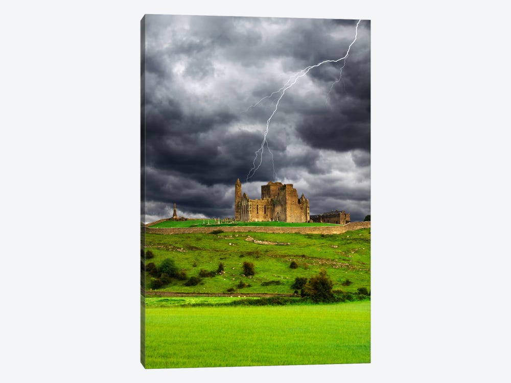 Lightning Bolt Over Rock Of Cashel, County Tipperary, Munster Province, Republic Of Ireland by Dennis Flaherty 1-piece Canvas Artwork