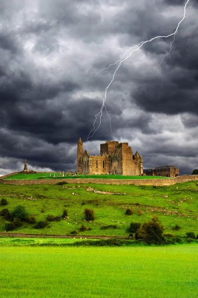 Lightning: Lightning Bolt Over Rock Of Cashel, County Tipperary, Munster Province, Republic Of Ireland by Dennis Flaherty