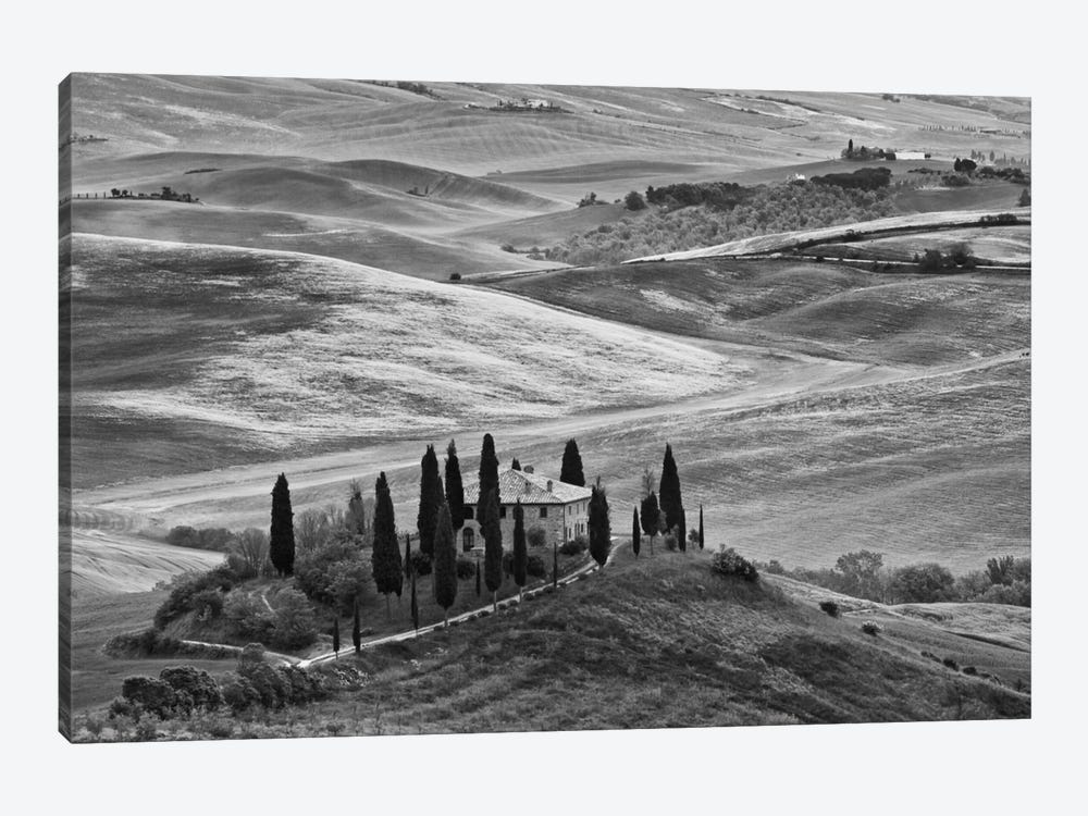 Countryside Landscape In B&W, San Quirico d'Orcia, Siena Province, Tuscany Region, Italy by Dennis Flaherty 1-piece Canvas Art Print
