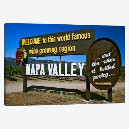 Welcome Sign, Napa Valley American Viticultural Area, Napa County, California, USA,  Canvas Print #DFL7} by Dennis Flaherty Art Print