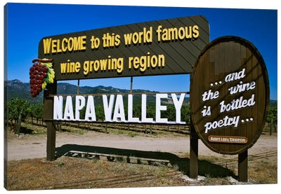 Welcome Sign, Napa Valley American Viticultural Area, Napa County, California, USA,  Canvas Art Print