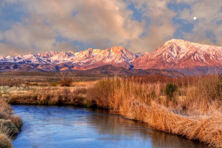 Distant Moon Over A Mountain Landscape, Sierra Nevada, California, USA