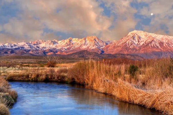 Sierra Nevada: Distant Moon Over A Mountain Landscape, Sierra Nevada, California, USA by Dennis Flaherty