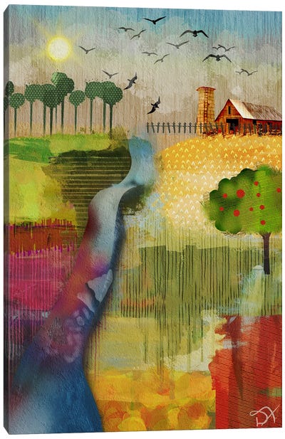 Field With Apple Tree Canvas Art Print - Darla Ferrara