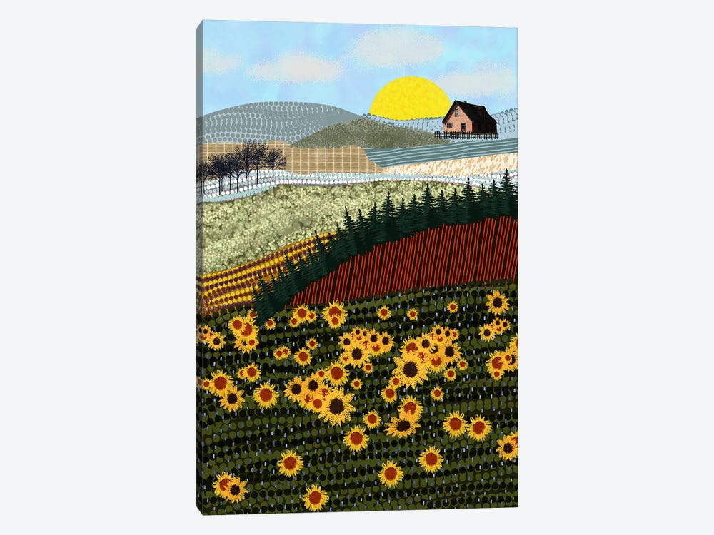 House On The Hill With Sunflowers by Darla Ferrara 1-piece Canvas Art Print
