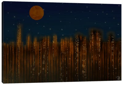 Moon Over City Abstract Canvas Art Print - Darla Ferrara