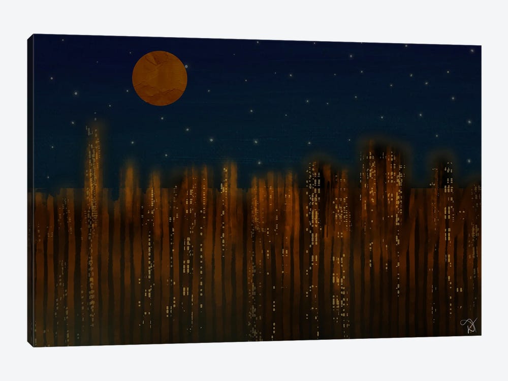 Moon Over City Abstract by Darla Ferrara 1-piece Canvas Artwork