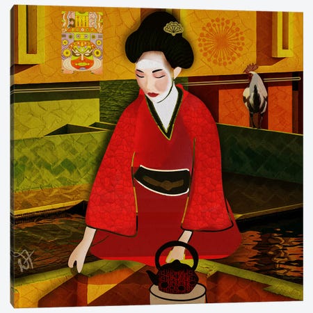 Tea With Geisha Canvas Print #DFR52} by Darla Ferrara Canvas Wall Art