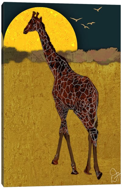 Giraffe In The Moon Light Canvas Art Print - Darla Ferrara