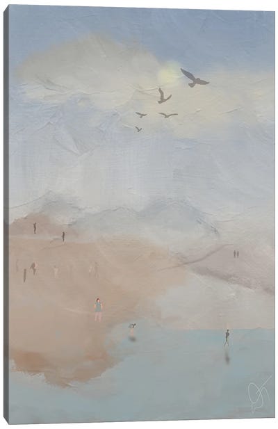 Coastal Beach With Mountains Canvas Art Print - Darla Ferrara