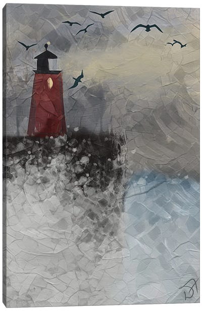 Lighthouse In The Waves Canvas Art Print - Darla Ferrara