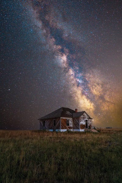 Starry Night Milky Way Over Old Home On The Colorado Eastern Plains