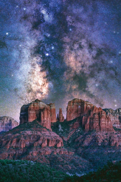 Arizona Nightscape - Milky Way Galaxy Over Cathedral Rock In Sedona