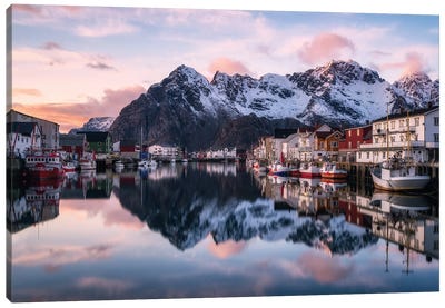 A Calm Evening In Henningsvaer In Northern Norway Canvas Art Print - Daniel Gastager