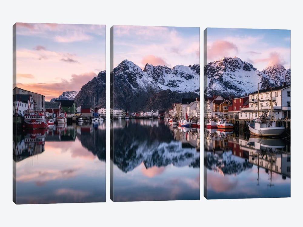 A Calm Evening In Henningsvaer In Northern Norway by Daniel Gastager 3-piece Canvas Art Print