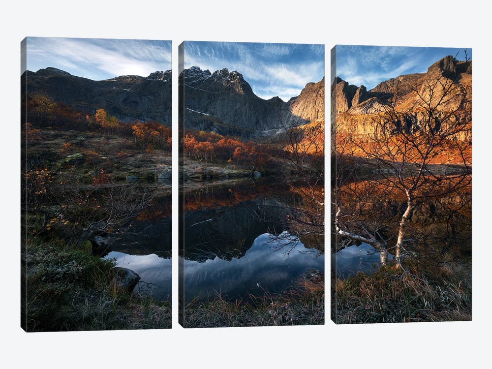 Calm Fall Morning On The Lofoten Islands by Daniel Gastager 3-piece Canvas Wall Art