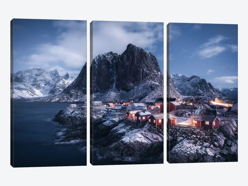 Moonlight In Hamnoy by Daniel Gastager 3-piece Canvas Print