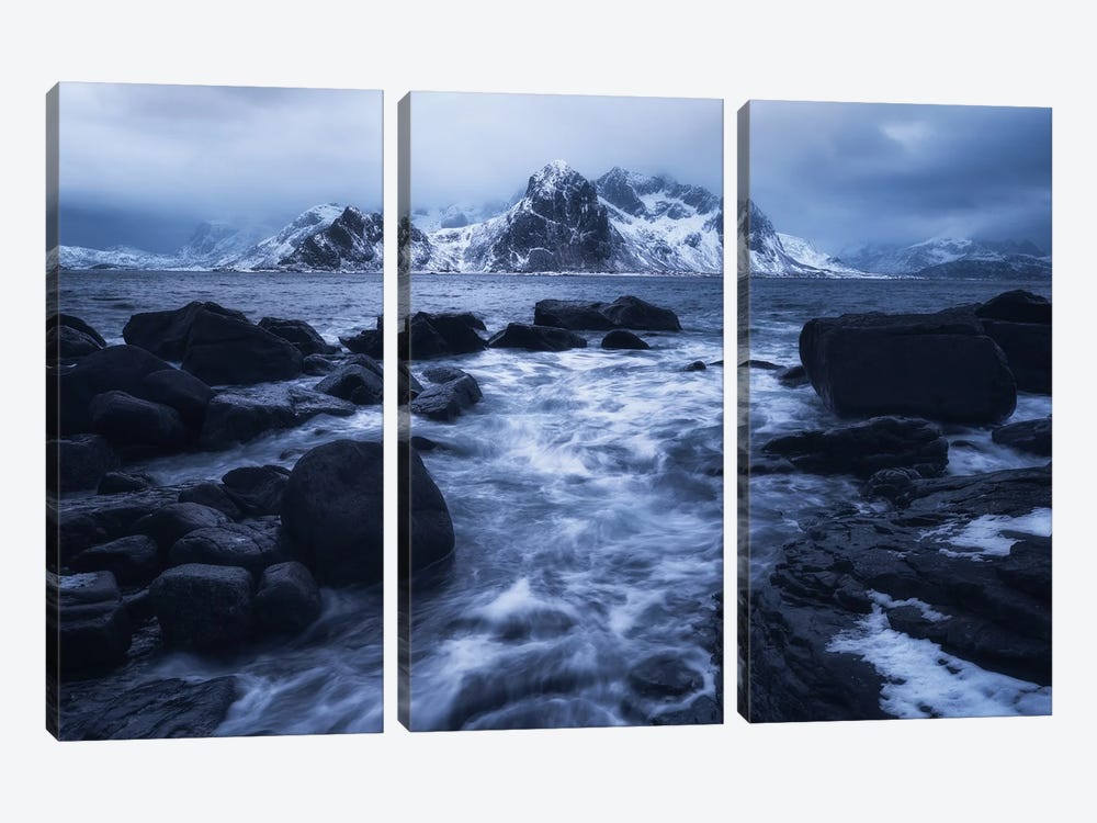 Moody Flakstad Coast On Lofoten by Daniel Gastager 3-piece Canvas Print
