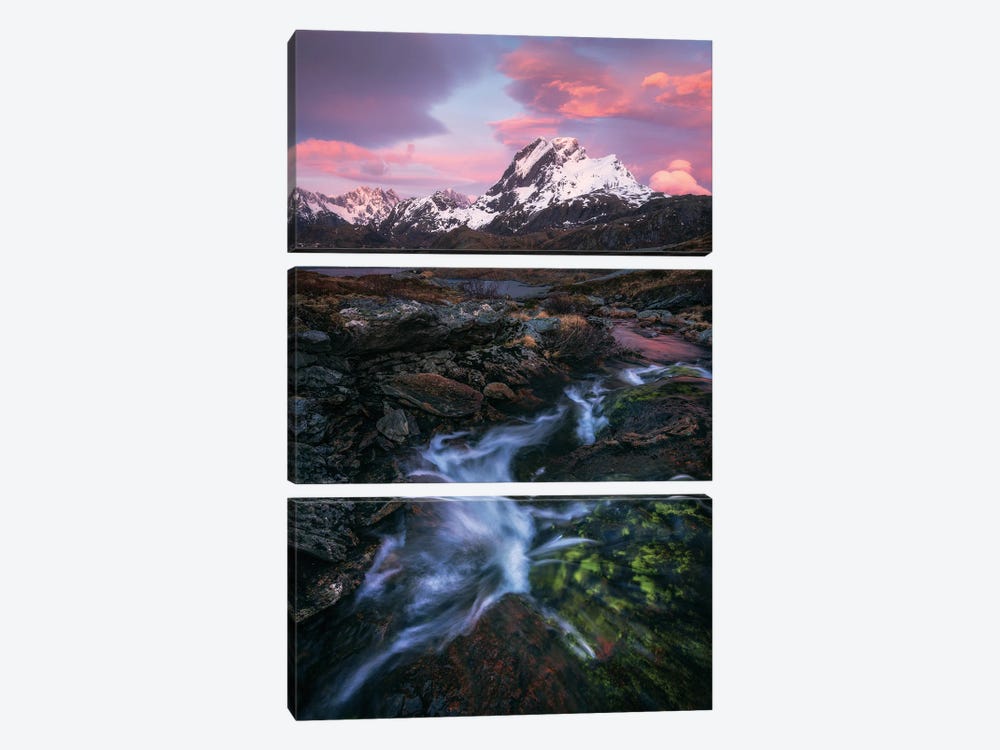 Pink Stormy Sunrise In Northern Norway by Daniel Gastager 3-piece Canvas Art Print