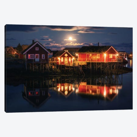 Norwegian Red Cabins During Blue Hour Canvas Print #DGG120} by Daniel Gastager Canvas Art Print
