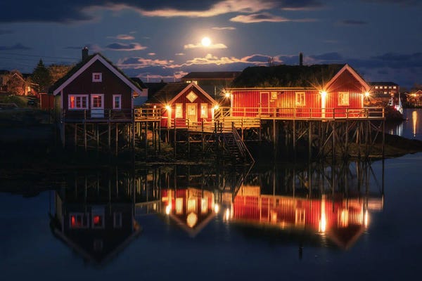 Norway: Norwegian Red Cabins During Blue Hour by Daniel Gastager
