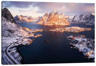 A Winter Morning From Above In Reine Canvas Art Print - Norway Art