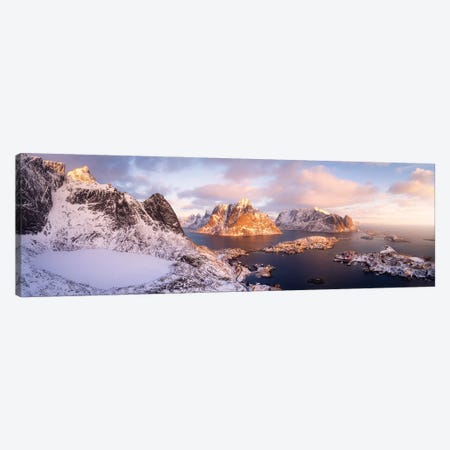 Reine Winter Panorama From Above Canvas Print #DGG122} by Daniel Gastager Art Print