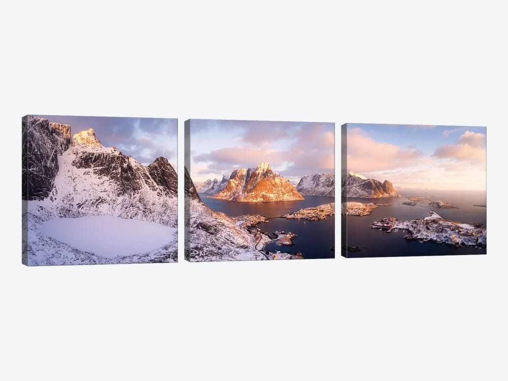 Reine Winter Panorama From Above by Daniel Gastager 3-piece Canvas Art Print