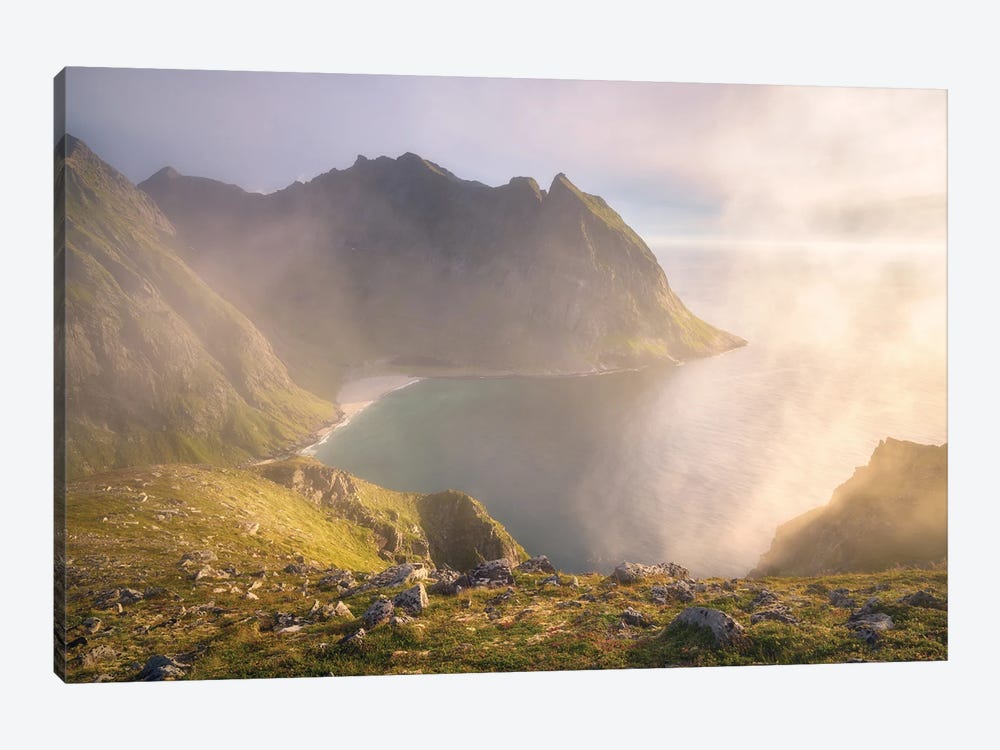 Misty Golden View On The Lofoten Islands by Daniel Gastager 1-piece Canvas Wall Art