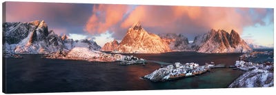 A Winter Sunrise Panorama In Sakrisoy Canvas Art Print - Norway Art