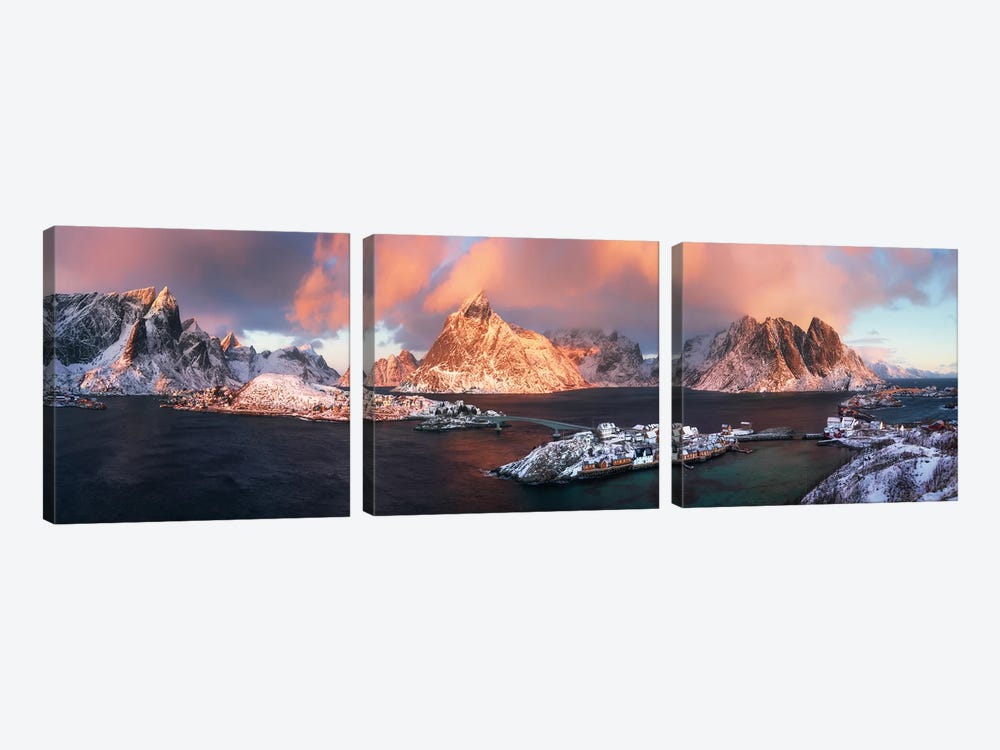 A Winter Sunrise Panorama In Sakrisoy by Daniel Gastager 3-piece Canvas Wall Art