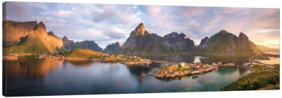 A Summer Sunrise Panorama In Sakrisoy Canvas Art Print - Norway Art