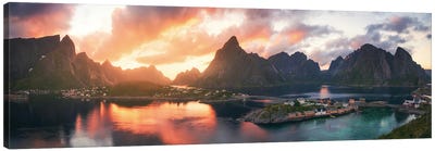A Summer Sunset Panorama In Sakrisoy Canvas Art Print - Norway Art