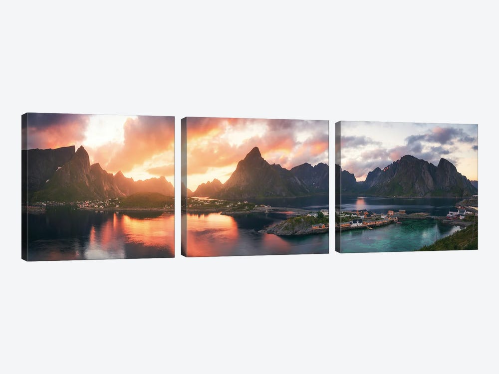 A Summer Sunset Panorama In Sakrisoy by Daniel Gastager 3-piece Canvas Artwork
