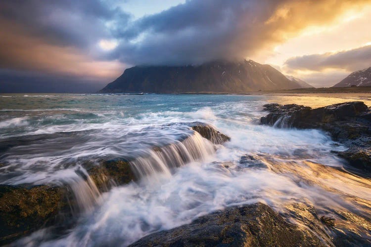 Golden Sunrise At Skagsanden Beach On The Lofoten Islands