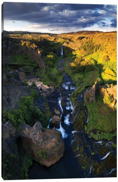 Icelandic Waterfall Paradise From Above Canvas Art Print - Daniel Gastager