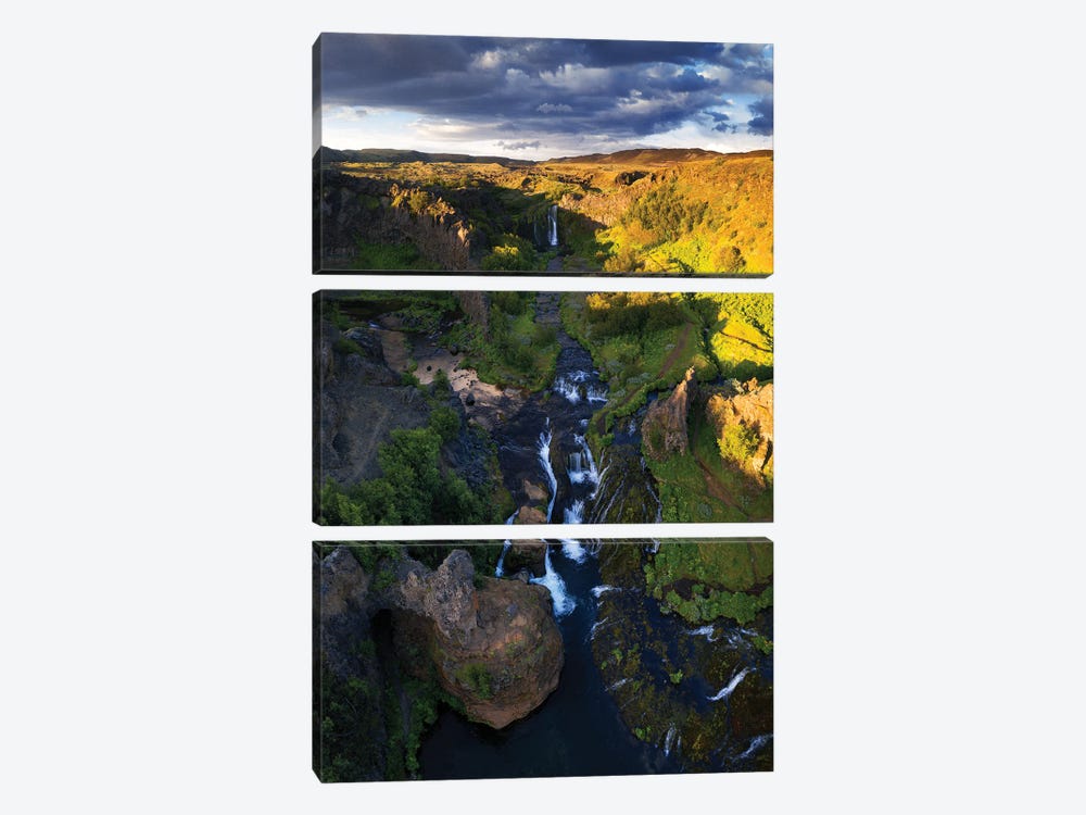 Icelandic Waterfall Paradise From Above by Daniel Gastager 3-piece Canvas Art Print