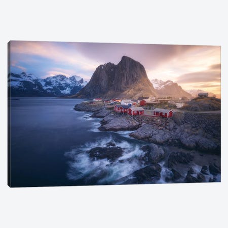 A Stormy Sunrise In Hamnoy Canvas Print #DGG130} by Daniel Gastager Canvas Artwork