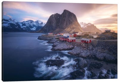 A Stormy Sunrise In Hamnoy Canvas Art Print - Norway Art
