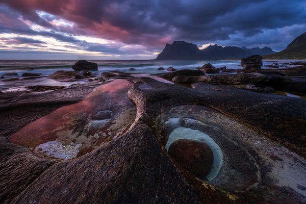 Vestvagoy: A Moody Sunset At Uttakleiv Beach by Daniel Gastager