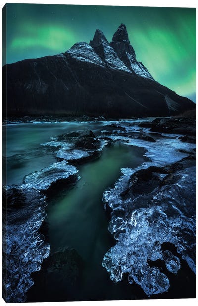 Aurora Borealis Showing Up During A Cold Night In Norway Canvas Art Print - Norway Art