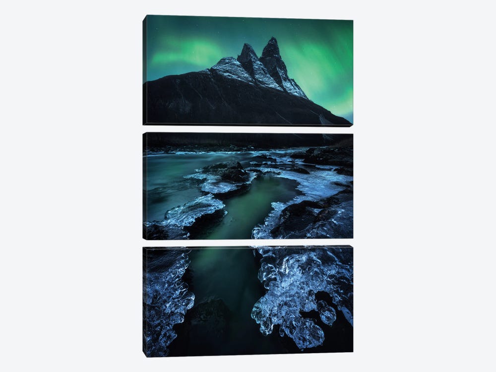 Aurora Borealis Showing Up During A Cold Night In Norway by Daniel Gastager 3-piece Art Print