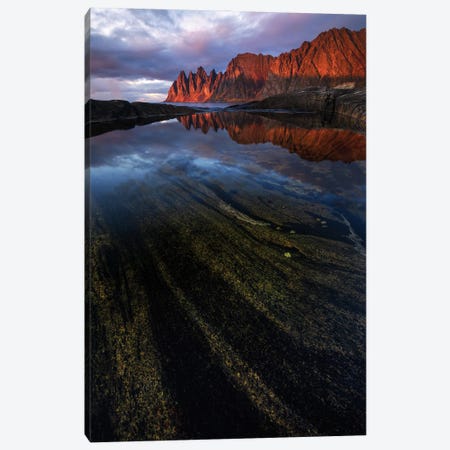Red Sunset At The Senja Coastline Canvas Print #DGG139} by Daniel Gastager Canvas Art