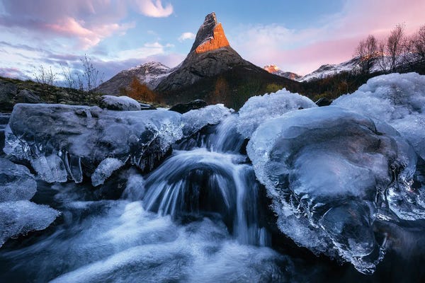 Daniel Gastager: Frosty Fall Sunset At Mount Stetind In Northern Norway by Daniel Gastager